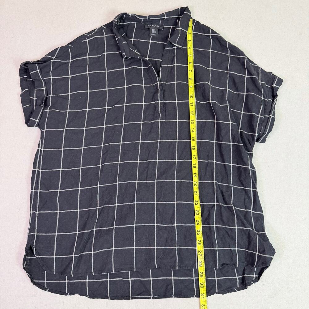 Tahari Linen Blend Popover Tunic Women's 2X Black Windowpane Oversized Shirt - Picture 6 of 11